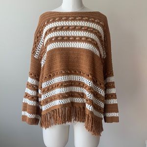 LOFT Lou&Grey Brown/white stripes fringe sweater!!